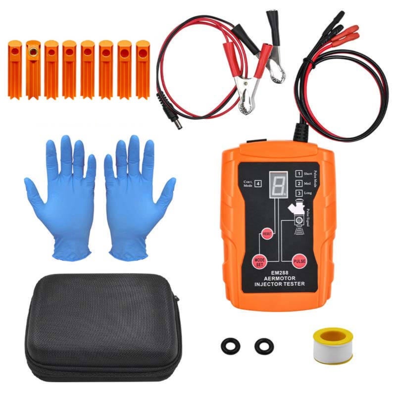 Fuel Injector Tester: 12V Dual-Port, 8 Pulse Modes, Orange - Universal Compatibility, Clear LCD Safety, Durable Silicone Cords Fuel Injector Cleaner Kit for Automotive Garage Maintenance & Diagnostic - Image 1