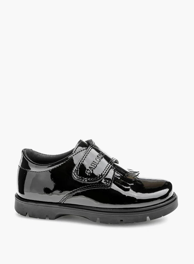 بابلوسكي Girls' Solid School Shoes with Hook and Loop Closure - 360419