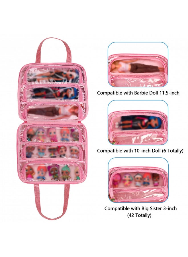 LoDrid LoDrid Doll Tote Carrying Case Compatible with LOL Surprise Dolls All, Hanging Organizer Storage Bag with 6 Clear Window Pockets for Girls, Bag Only, Pink,(Patent Design) - Image 2