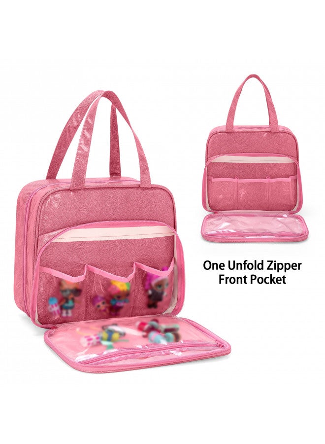 LoDrid LoDrid Doll Tote Carrying Case Compatible with LOL Surprise Dolls All, Hanging Organizer Storage Bag with 6 Clear Window Pockets for Girls, Bag Only, Pink,(Patent Design) - Image 3
