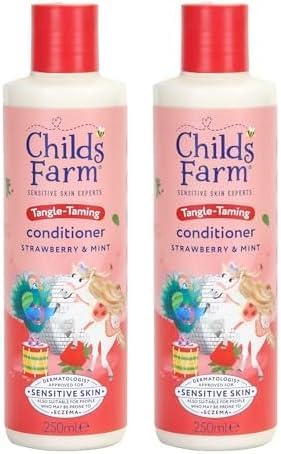 Childs Farm Tangle Taming Conditioner Straight or Wavy Hair Gentle Tear Free Strawberry and Mint Kids Baby 250ml Pack of 2
