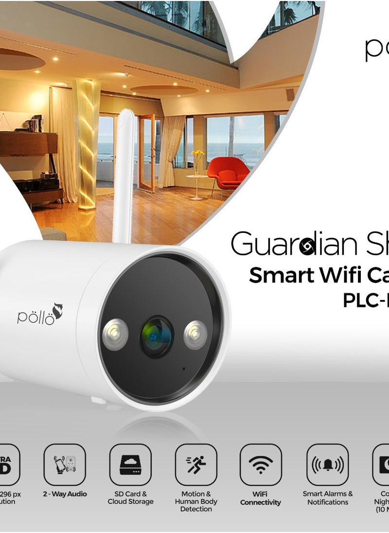 3MP 2K Guardian Shield Outdoor Indoor Smart Wi-Fi Security Camera, Colour Night Vision, 2-Way Audio, Motion Detection, IP66 Protection