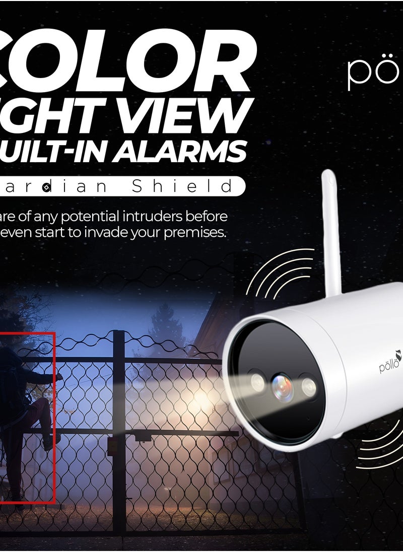 3MP 2K Guardian Shield Outdoor Indoor Smart Wi-Fi Security Camera, Colour Night Vision, 2-Way Audio, Motion Detection, IP66 Protection