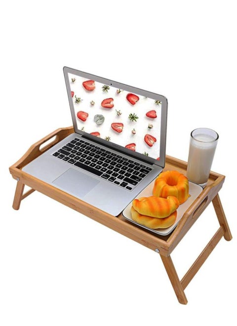 Bed Food Table Bamboo with Foldable Legs Small Folding Food Tray, Portable Coffee Table for Picnic, Laptop Desk Stand Saving Space Rectangle Desk for Home Dormitory Sofa