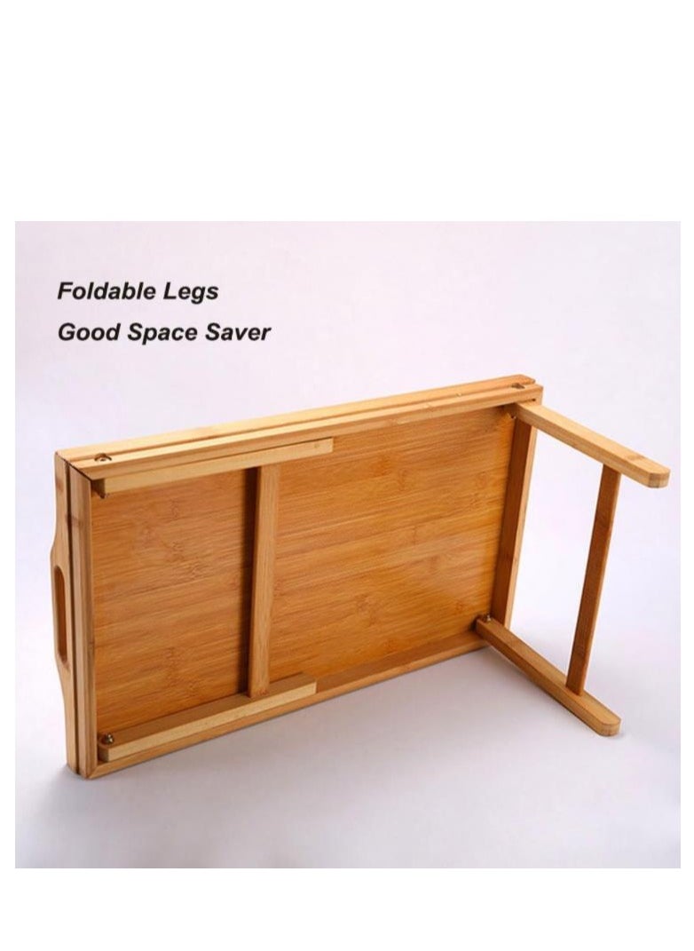 Golden - Bed Food Table Bamboo with Foldable Legs Small Folding Food Tray, Portable Coffee Table for Picnic, Laptop Desk Stand Saving Space Rectangle Desk for Home Dormitory Sofa - Image 1