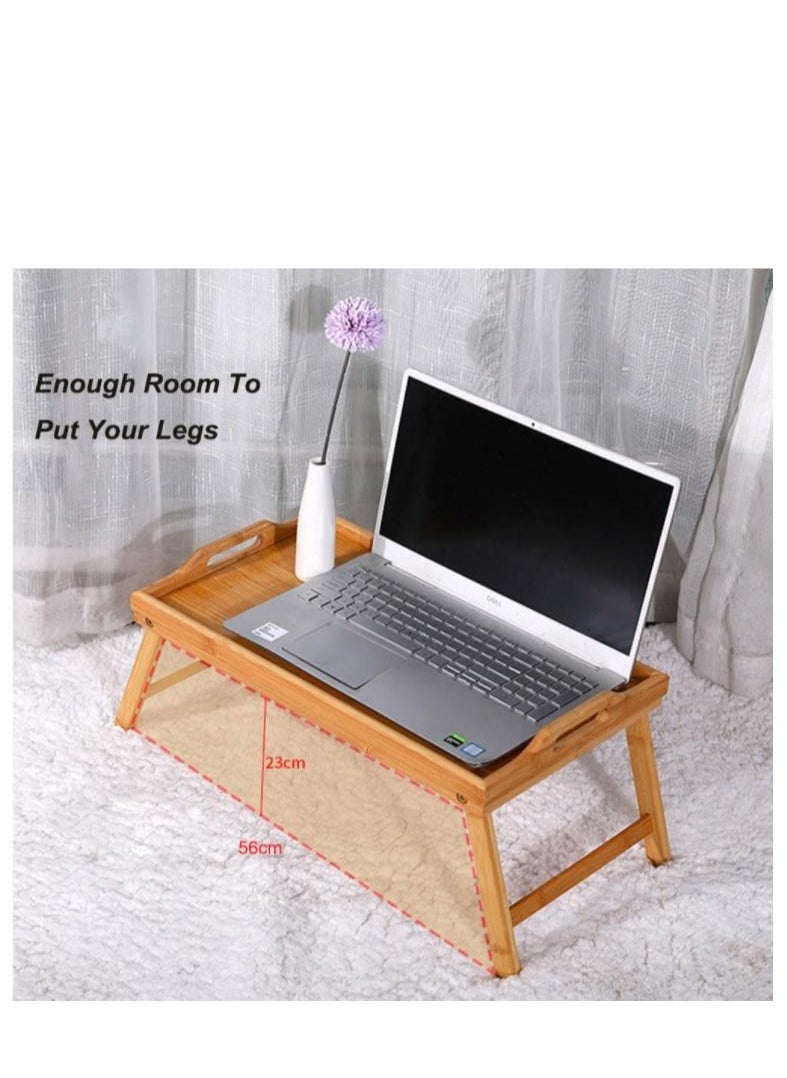 Golden - Bed Food Table Bamboo with Foldable Legs Small Folding Food Tray, Portable Coffee Table for Picnic, Laptop Desk Stand Saving Space Rectangle Desk for Home Dormitory Sofa - Image 1