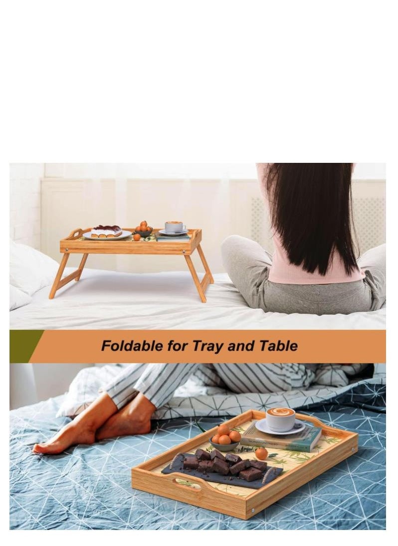 Golden - Bed Food Table Bamboo with Foldable Legs Small Folding Food Tray, Portable Coffee Table for Picnic, Laptop Desk Stand Saving Space Rectangle Desk for Home Dormitory Sofa - Image 1