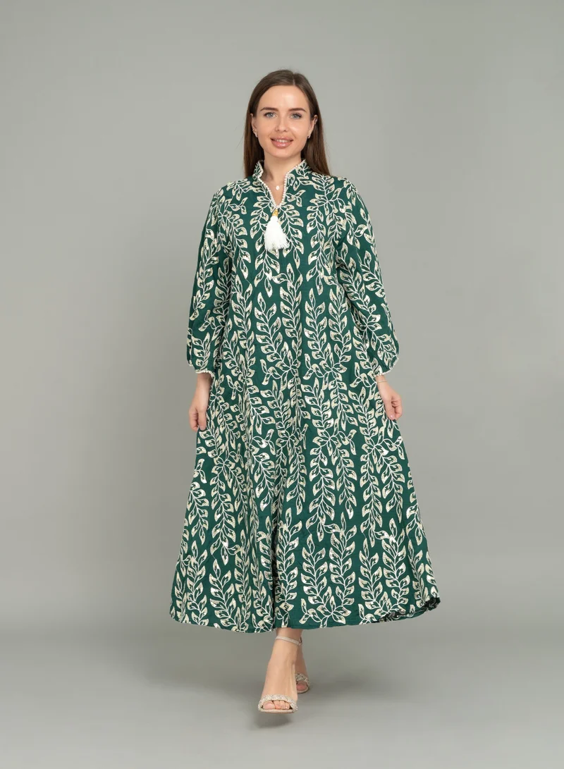 IKKXA Embroidered Leaf Elegance Jalabiya CJ1047 Green