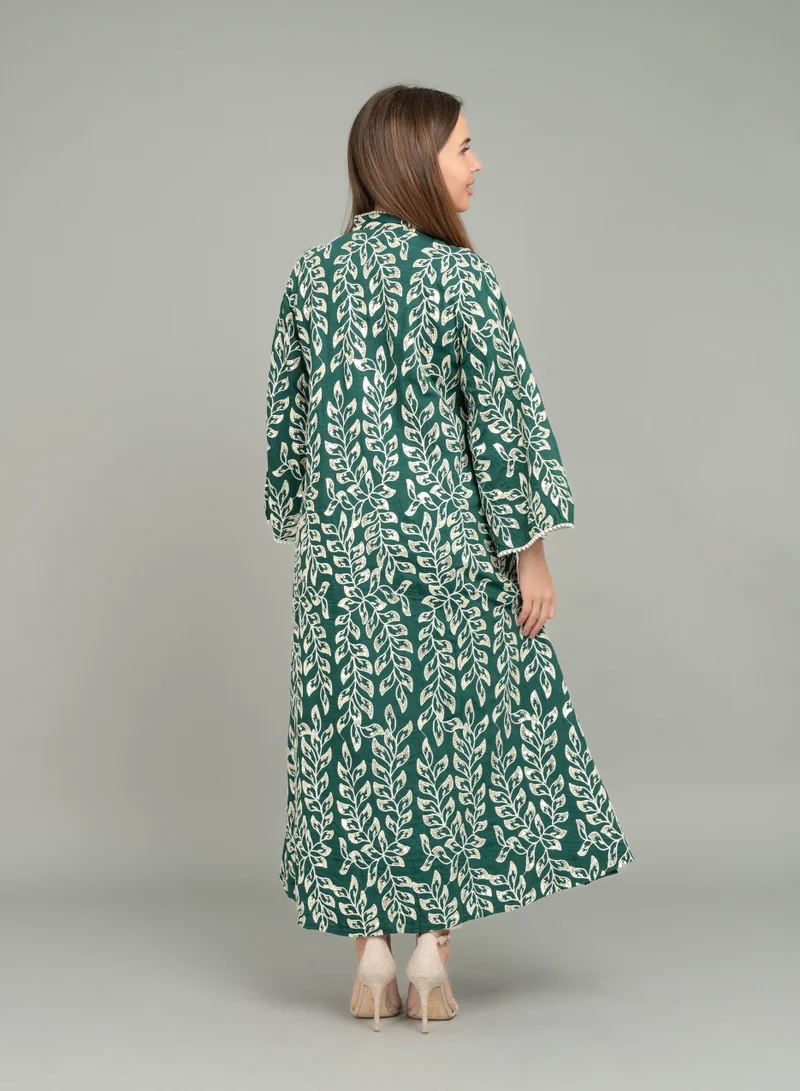 IKKXA Embroidered Leaf Elegance Jalabiya CJ1047 Green