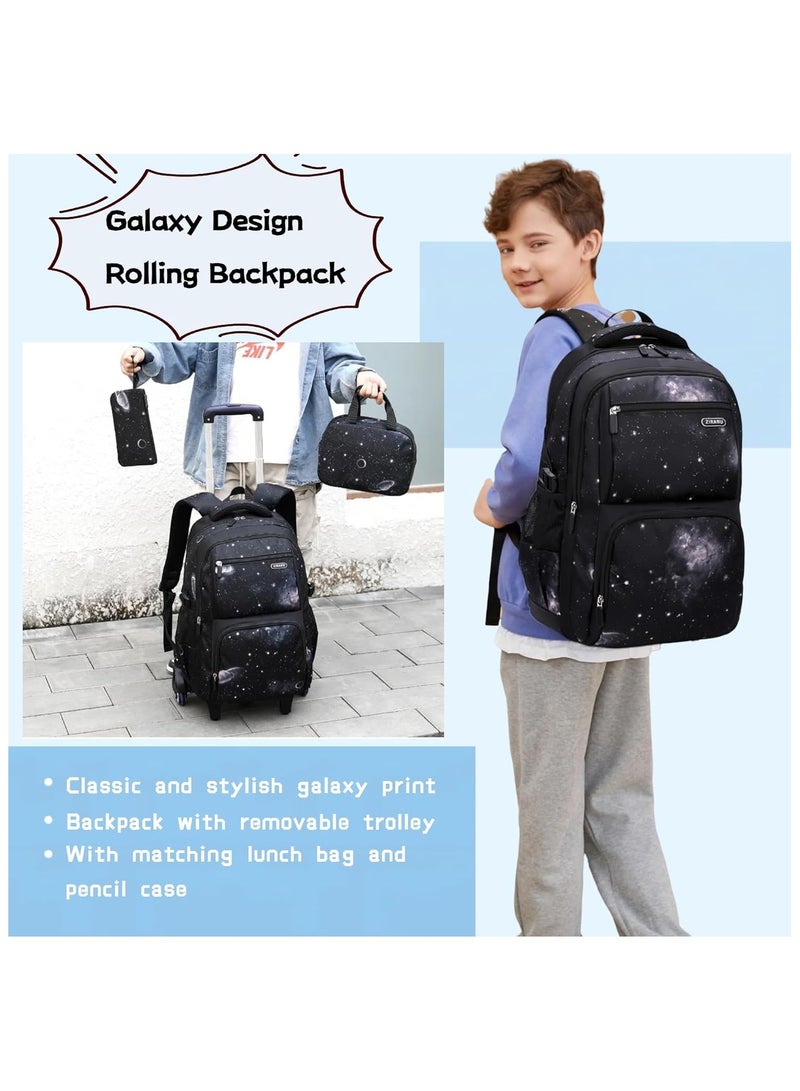 ZIRANYU School Bag with Wheels for Boys, Rolling Backpack Trolley for Kids, 3-in-1 Wheeled School Bag & Lunch Bag Set for Primary Junior High School Travel - Image 2