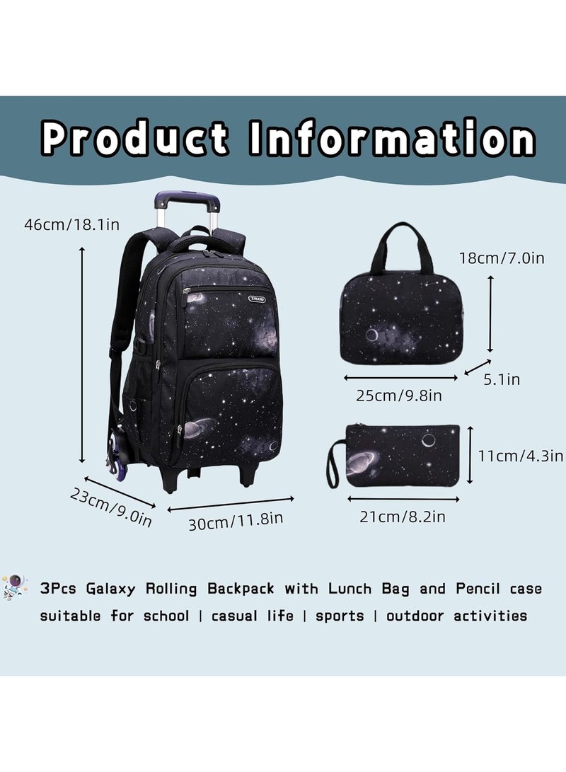 ZIRANYU School Bag with Wheels for Boys, Rolling Backpack Trolley for Kids, 3-in-1 Wheeled School Bag & Lunch Bag Set for Primary Junior High School Travel - Image 3