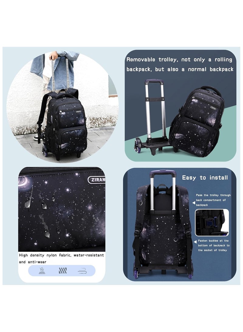 ZIRANYU School Bag with Wheels for Boys, Rolling Backpack Trolley for Kids, 3-in-1 Wheeled School Bag & Lunch Bag Set for Primary Junior High School Travel - Image 5