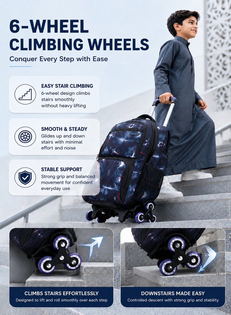 ZIRANYU Kids Rolling Backpack with Detachable Trolley, 3-Piece School Bag Set with Insulated Lunch Bag and Pencil Case, 31L 6-Wheel Bookbag for School & Travel - Image 2