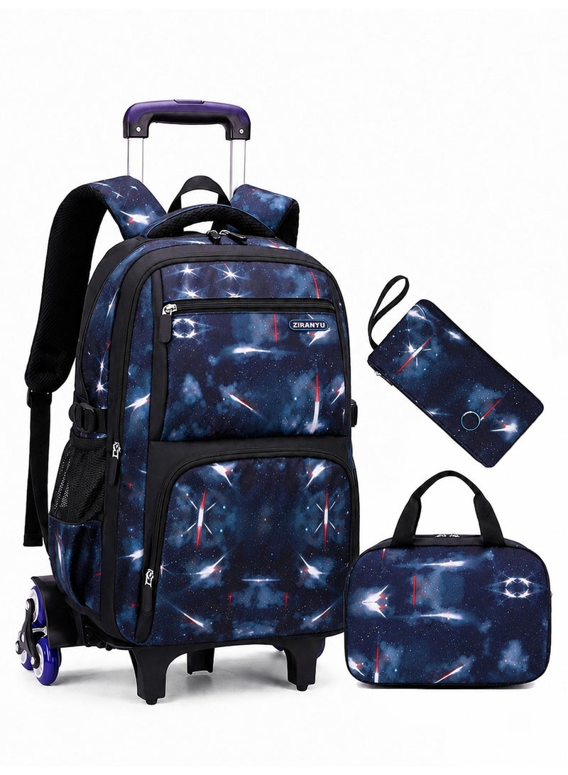 ZIRANYU Kids Rolling Backpack with Detachable Trolley, 3-Piece School Bag Set with Insulated Lunch Bag and Pencil Case, 31L 6-Wheel Bookbag for School & Travel - Image 1
