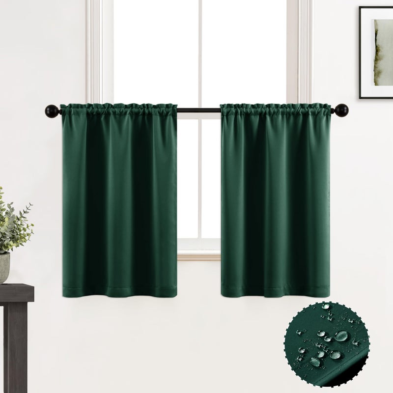XTMYI Dark Green Curtains for Bathroom WindowShort Blackout Waterproof Christmas Kitchen Window Curtains 36 Inch LengthEmerald Hunter Green