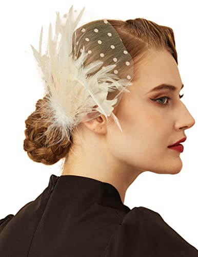 Cizoe Fascinators 20s Gatsby Flapper Acessories Art Deco Party Accessory Peacock Feather Headpiece(1A-Black) - Image 1
