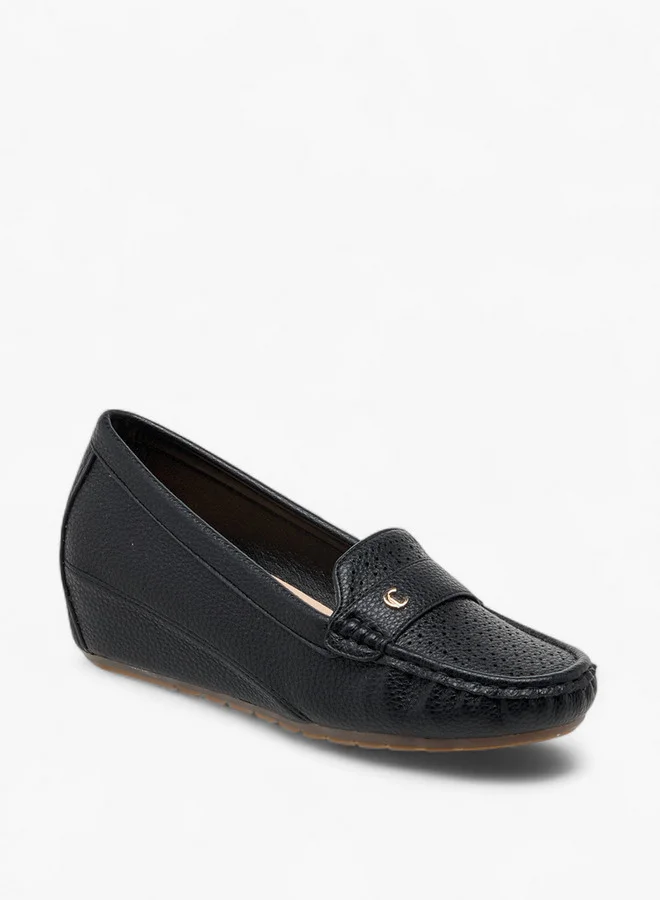 لو كونفورت Women Textured Slip-On Loafers with Wedge Heels