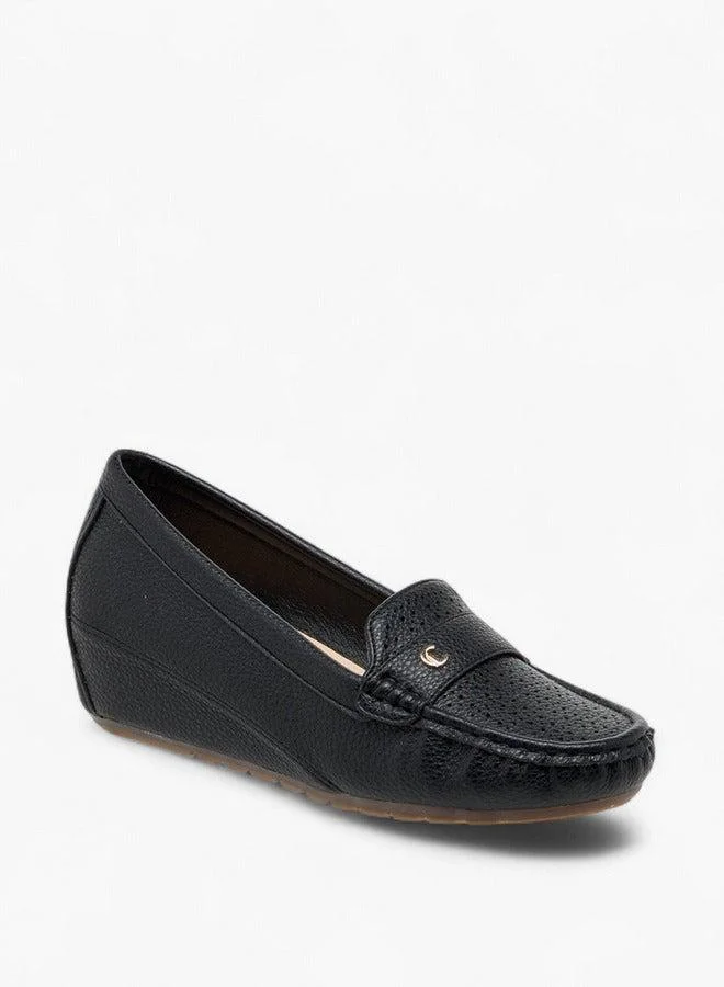 Le Confort Women Textured Slip-On Loafers with Wedge Heels