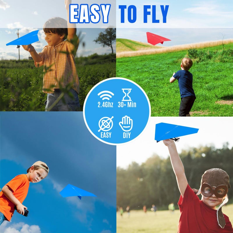 HAWK'S WORK RC Paper Plane, Remote Control Airplane Kit with Colored Papers, Super Easy Fly Toy for Kids DIY STEM KIT (Birdy X 2.0) - Image 2