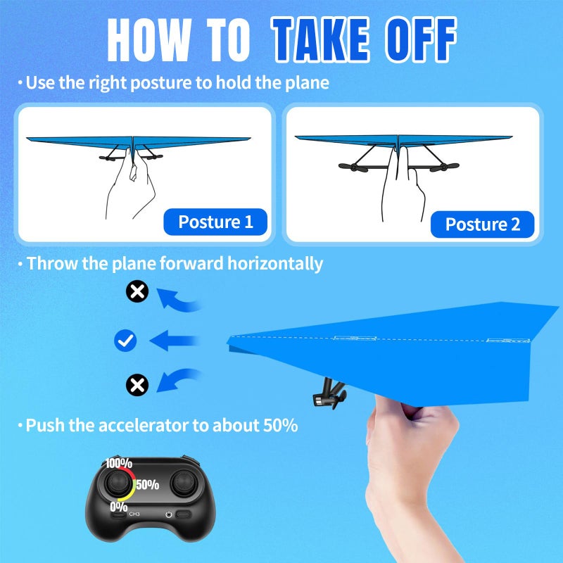 HAWK'S WORK RC Paper Plane, Remote Control Airplane Kit with Colored Papers, Super Easy Fly Toy for Kids DIY STEM KIT (Birdy X 2.0) - Image 4