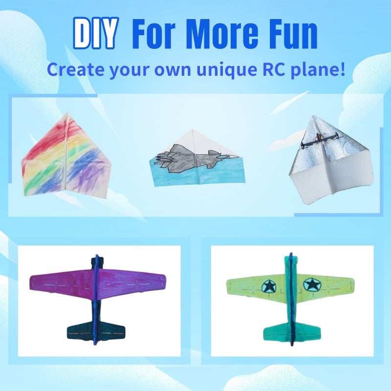 HAWK'S WORK RC Paper Plane, Remote Control Airplane Kit with Colored Papers, Super Easy Fly Toy for Kids DIY STEM KIT (Birdy X 2.0) - Image 3