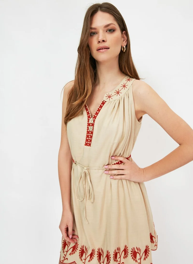 trendyol Self Tie Embroidered Dress