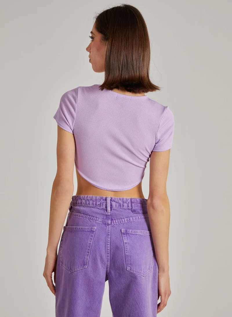 Pink Vanilla  Cropped Ribbed Band Tee for Women | Best Price UAE