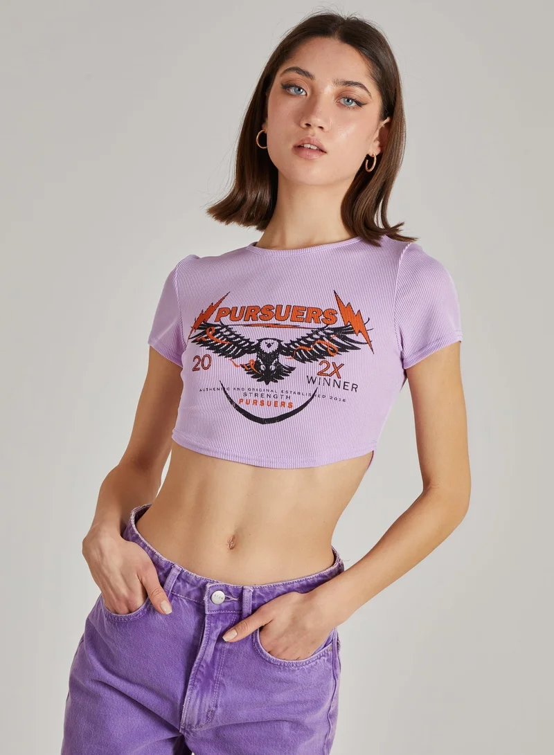 Pink Vanilla  Cropped Ribbed Band Tee for Women | Best Price UAE