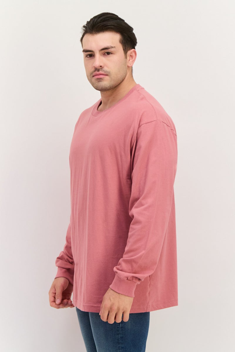 GAP Men Crew Neck Long Sleeves Solid T-Shirt, Rose Pink - Image 3