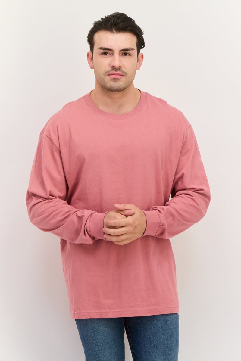 GAP Men Crew Neck Long Sleeves Solid T-Shirt, Rose Pink - Image 1
