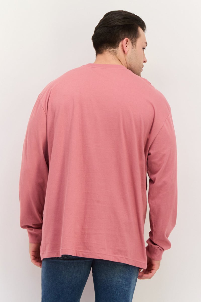 GAP Men Crew Neck Long Sleeves Solid T-Shirt, Rose Pink - Image 2