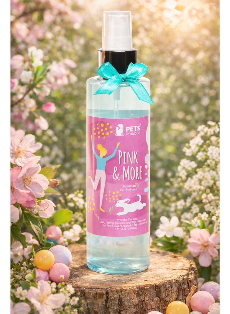 عطر للحيوانات الأليفة برائحة زهرية ناعمة (Pink & More) – بخاخ منعش يدوم طويلاً للقطط والكلاب – خالي من الكحول (125 مل)