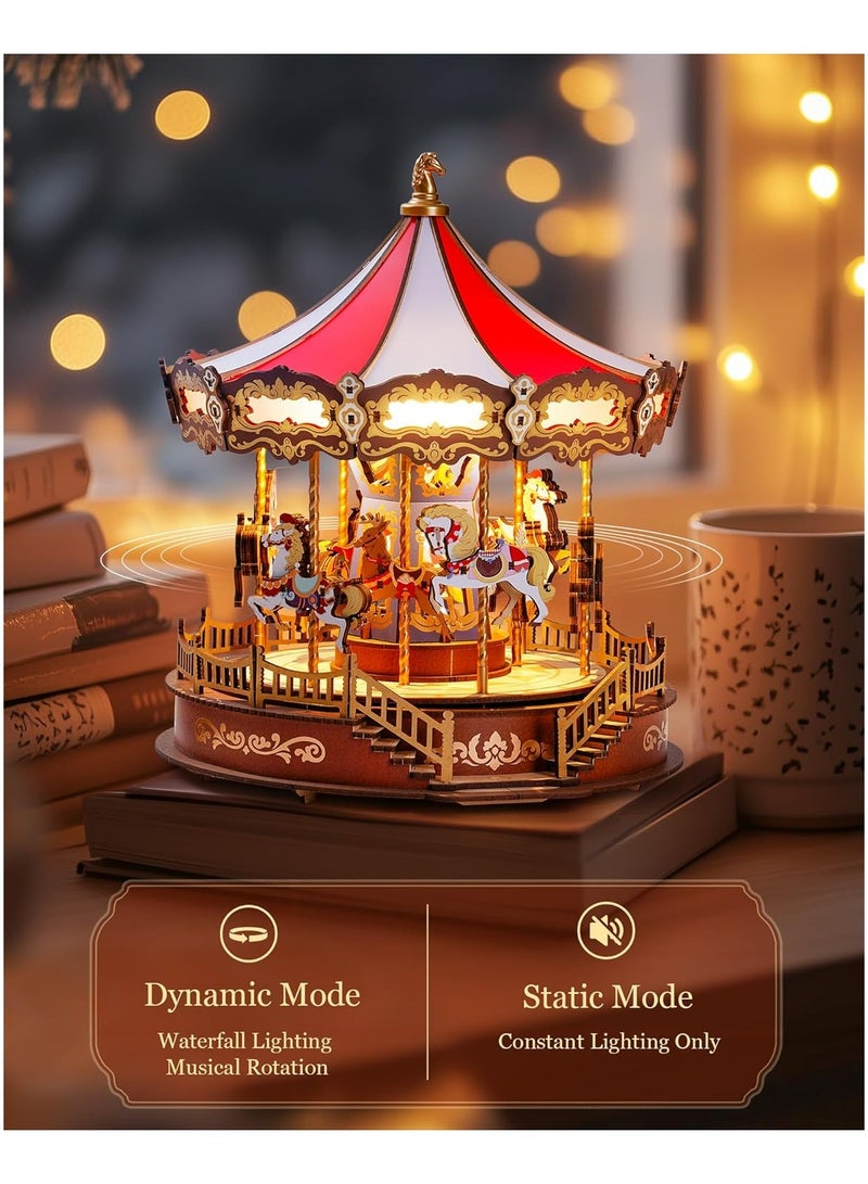 Robotime Rolife Classic Carousel 3D Wooden Puzzle AMC01 Premium Building Kits for Adults & Teens - Decorative Home Décor, Ramadan & Holiday Gift (Eid and Birthday) for Puzzle Enthusiasts, Stress Relief STEM Project - Image 5