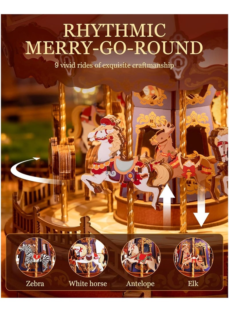 Robotime Rolife Classic Carousel 3D Wooden Puzzle AMC01 Premium Building Kits for Adults & Teens - Decorative Home Décor, Ramadan & Holiday Gift (Eid and Birthday) for Puzzle Enthusiasts, Stress Relief STEM Project - Image 3