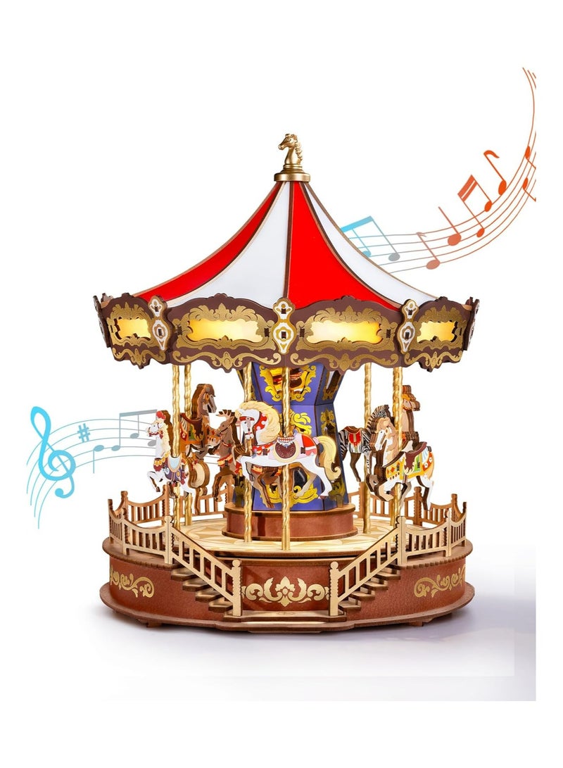 Robotime Rolife Classic Carousel 3D Wooden Puzzle AMC01 Premium Building Kits for Adults & Teens - Decorative Home Décor, Ramadan & Holiday Gift (Eid and Birthday) for Puzzle Enthusiasts, Stress Relief STEM Project - Image 1