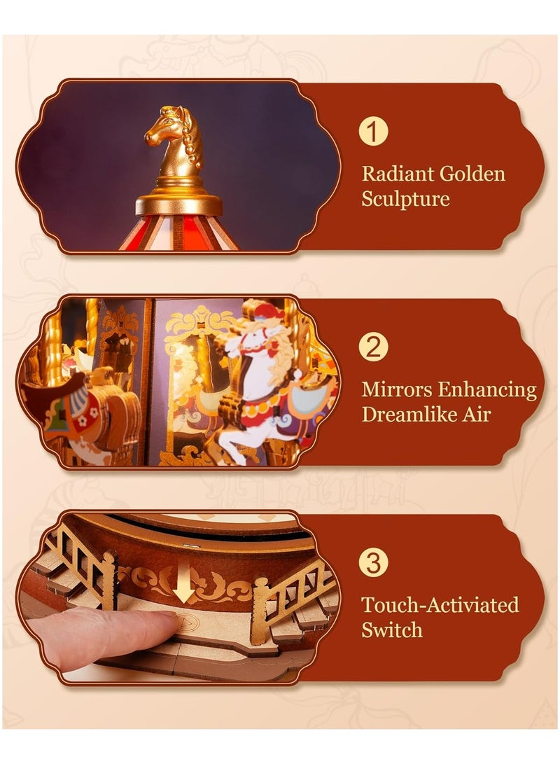 Robotime Rolife Classic Carousel 3D Wooden Puzzle AMC01 Premium Building Kits for Adults & Teens - Decorative Home Décor, Ramadan & Holiday Gift (Eid and Birthday) for Puzzle Enthusiasts, Stress Relief STEM Project - Image 4