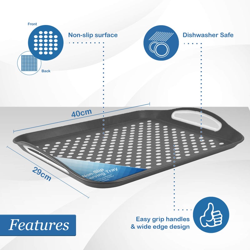 volila Food Trays for Eating on Couch - 2 Pack - Non Slip Dinner Trays for Eating Set of 2 Non Slip Serving Tray and Food Tray with Handles (Black & White) - Image 2