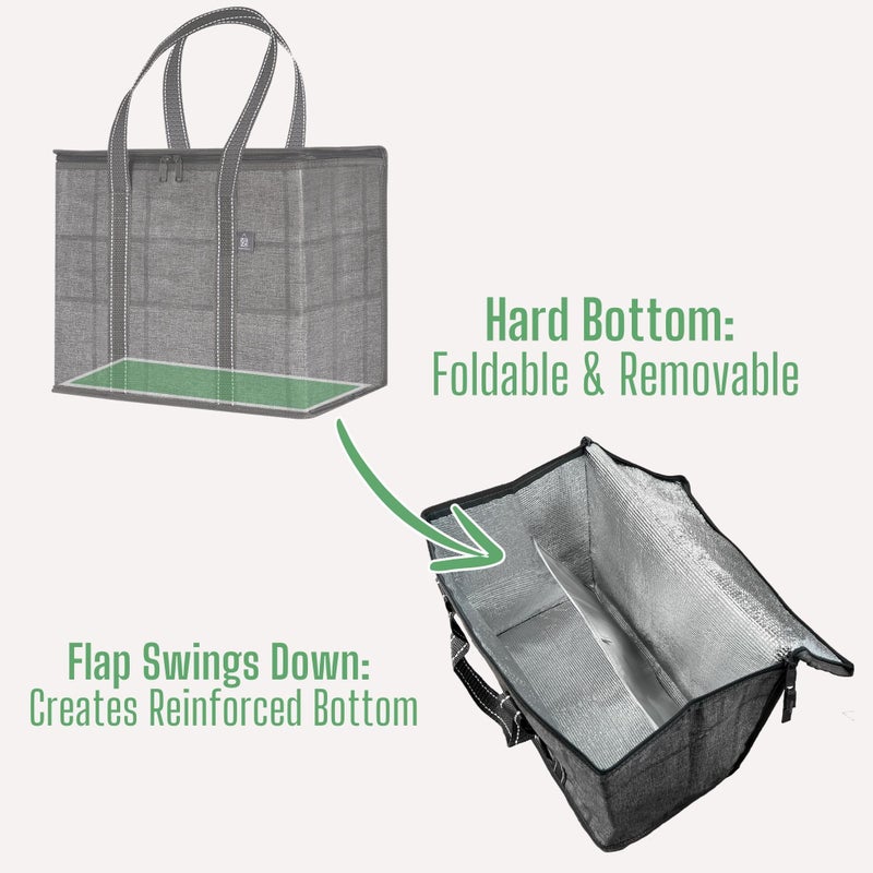 VENO 2 Pack Cooler Bag and Insulated Grocery Bags for Food Delivery, Collapsible Cooler. Reusable Shopping Bags for Groceries with Hard Bottom, Zippered, Foldable, Heavy-Duty (Windowpane, 2 Pack) - Image 3