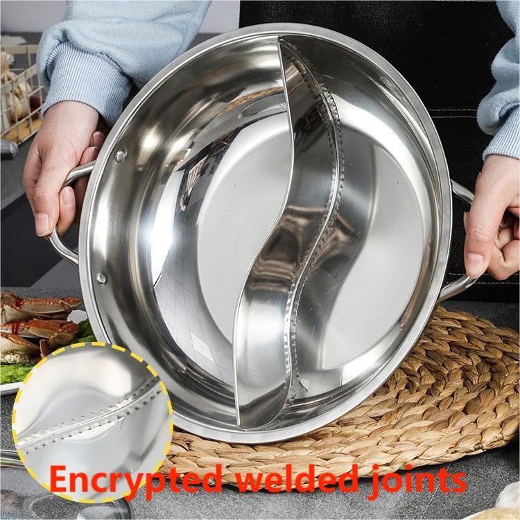 Delavala وعاء شابو شابو ديلافالا 304 من الفولاذ المقاوم للصدأ مع غطاء فاصل لطباخ الحث وموقد الغاز، أدوات طهي حساء مزدوجة الجوانب - Image 4