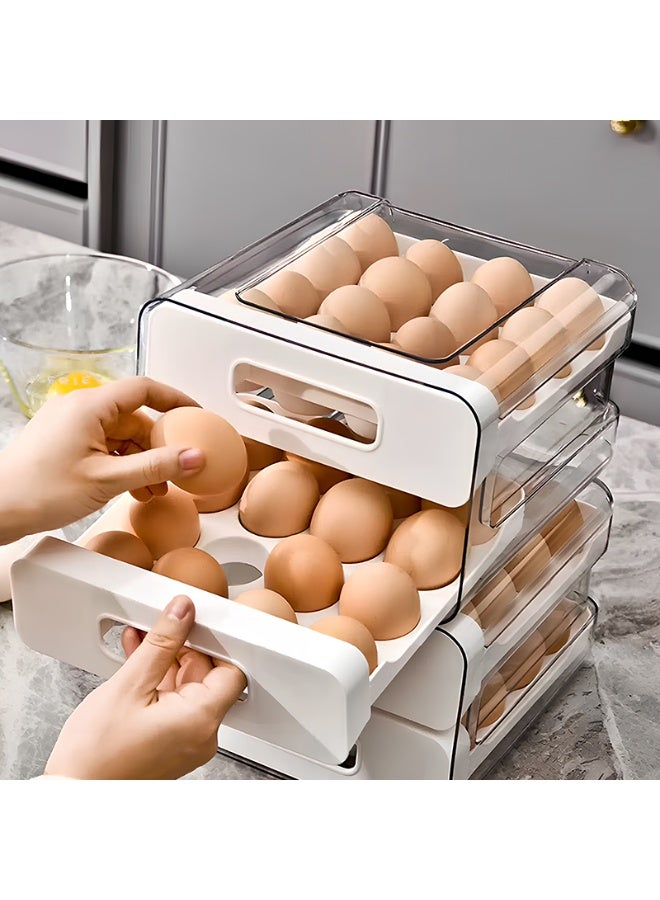ايست من نون حامل بيض بلاستيكي بطبقتين، حاوية قابلة للتكديس وموزع للثلاجة مع أدراج، 21.5 × 22.5 × 13 سم، كريمي - Image 5