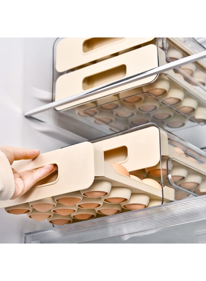 ايست من نون حامل بيض بلاستيكي بطبقتين، حاوية قابلة للتكديس وموزع للثلاجة مع أدراج، 21.5 × 22.5 × 13 سم، كريمي - Image 4