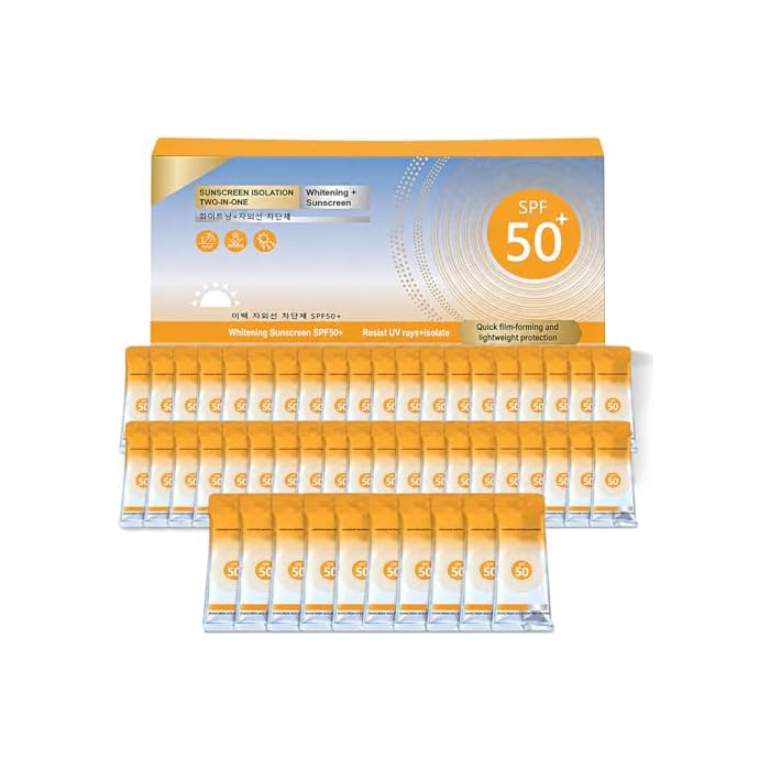 50PCS Mini Sunscreen Bulk, Travel Size Sunscreen SPF 50+, Sunscreen Packets, Bulk Mini Sunscreen for Face & Body, Lightweight, Waterproof & Non-Greasy, Perfect for Thank You Gifts & Beach Must Haves