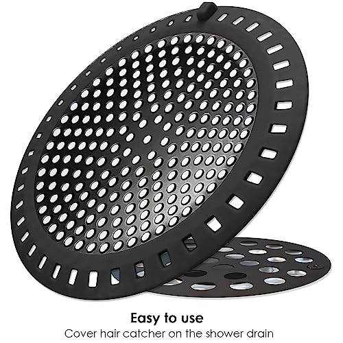 Seatery 2PCS Shower Hair Drain Catcher/Strainer/Cover/Filter/Trap, Hair Stopper Floor Drain, Stainless Steel with Silicone Edge Drain Protector, Black, 4.75 Inch Diameter - Image 3