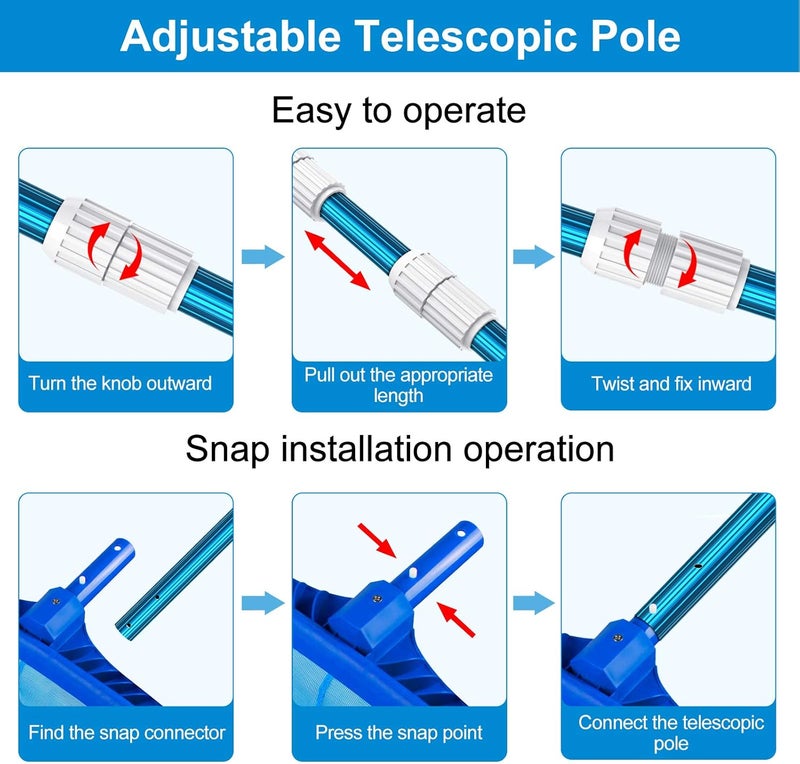 CKE Upgraded 12 Feet Thicken 1.3mm Blue Aluminum Telescoping Swimming Pool Pole,Adjustable 3 Piece Expandable Step-Up,Attach Connect Skimmer Nets,Rakes,Brushes,Vacuum Heads with Hoses, Universal 1.25" - Image 5