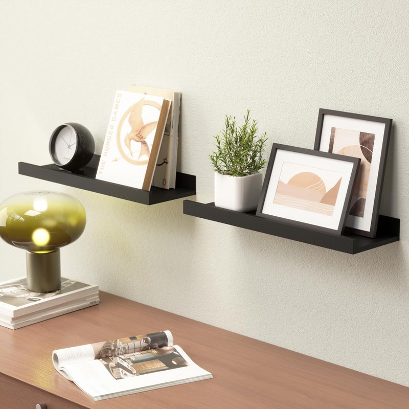 Boswillon Floating Shelves Wall Mounted Set of 2, Modern Black Wall Shelves for Storage with Lip, Display Picture Ledge Shelf for Wall Decor Bedroom Living Room Bathroom Kitchen - Image 4