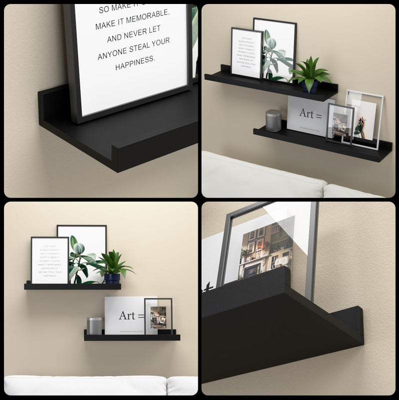 Boswillon Floating Shelves Wall Mounted Set of 2, Modern Black Wall Shelves for Storage with Lip, Display Picture Ledge Shelf for Wall Decor Bedroom Living Room Bathroom Kitchen - Image 3