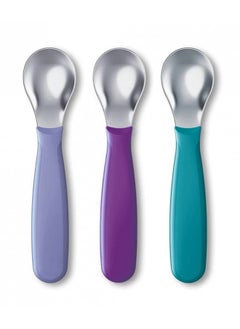 Kiddy Cutlery Spoons, 3 Pack, 18+ Months Purple & Green (Purple & Green)