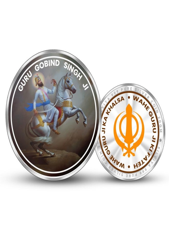 Silviya BIS Hallmarked Guru Gobind Singh Ji 999 Pure Silver Coin (20 Gram) Round Shape: Sikhism - Guru Nanak Dev Ji Birthday - Religious Coin - Gurudwara Offering - Image 1