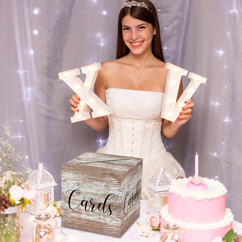 AWSICE Wood Pattern Card Box â€“ 1 Set Card Receiving Box for Gift Envelope Money â€“ Wedding Bridal Baby Shower Birthday Graduation Party Supplies Decorations (8"*8"*8")-A23 - Image 4