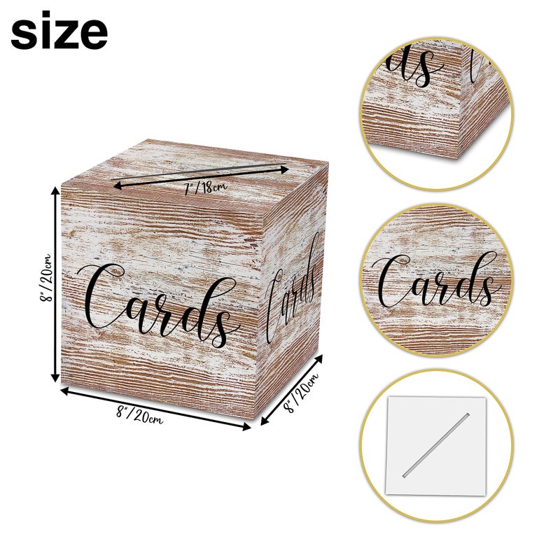 AWSICE Wood Pattern Card Box â€“ 1 Set Card Receiving Box for Gift Envelope Money â€“ Wedding Bridal Baby Shower Birthday Graduation Party Supplies Decorations (8"*8"*8")-A23 - Image 2